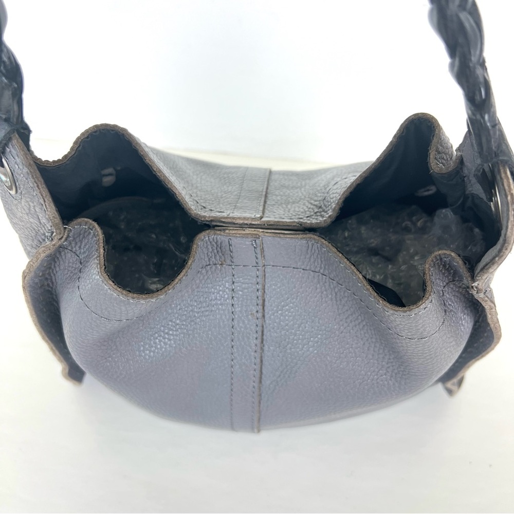 LUCKY BRAND Gray Pebbled Leather Black Braided Handles Stitching Shoulder Tote - Picture 7 of 12